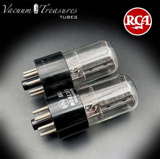 6SN7GT RCA Radiotron Matched Pair Silver Logo Black Plates D Getter AMPLITREX Tested Low Noise & Mic Tubes