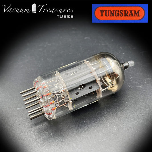 12AX7 / ECC83 TUNGSRAM Short Gray Plate Dual Post Halo Getter Tube Made in Hungary