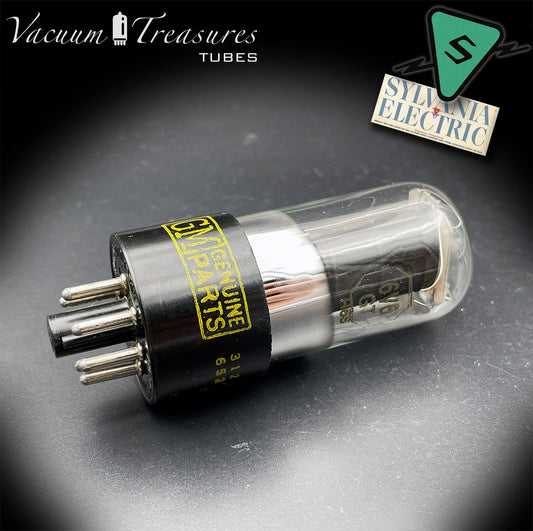 6V6GT NOS GM by Sylvania Black Plate Foil Getter AMPLITREX Tested Tube USA 1956