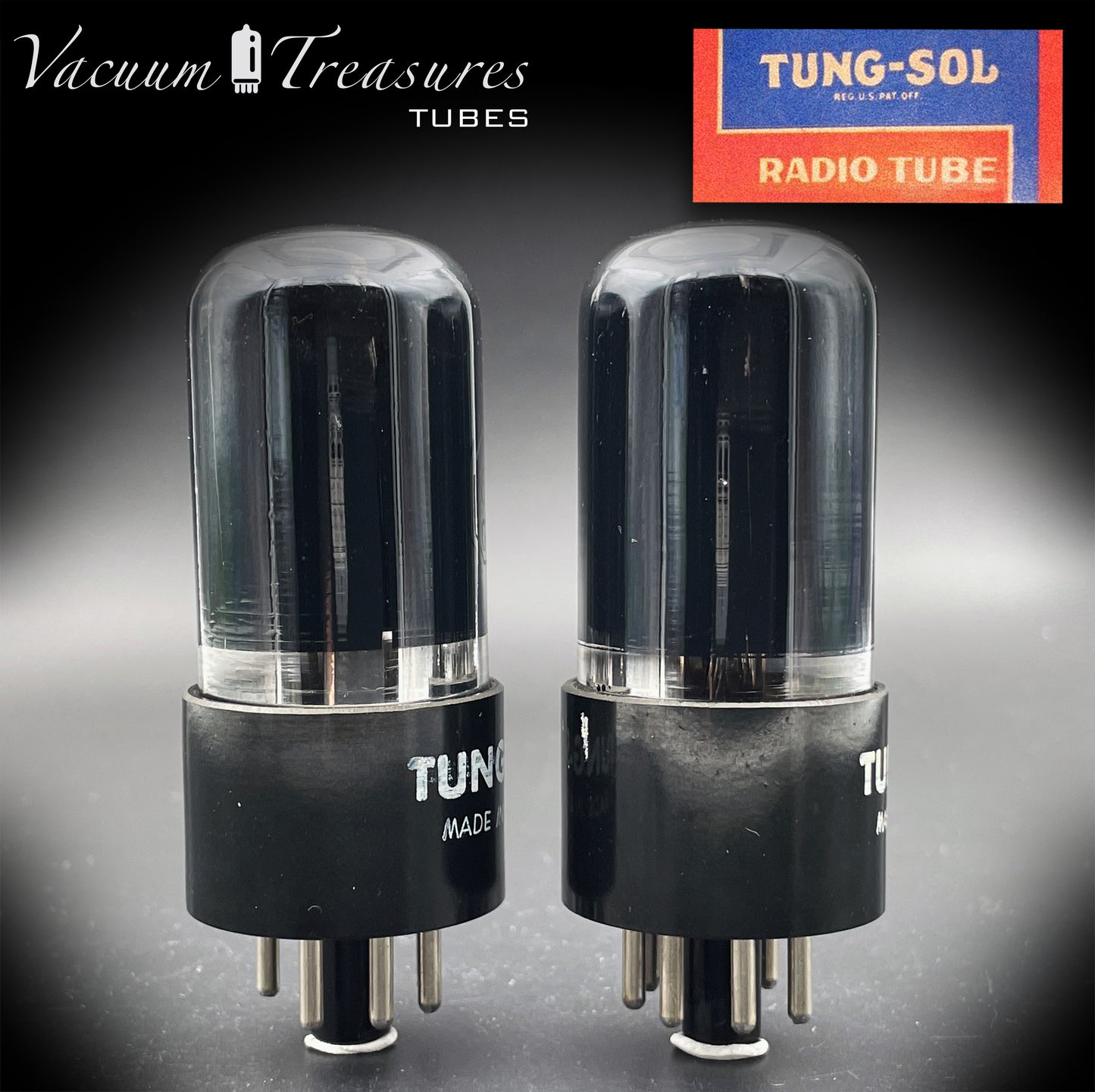 6V6 GT TUNG-SOL Black Glass Foil Getter Tested Pair Tubes MADE IN USA '56