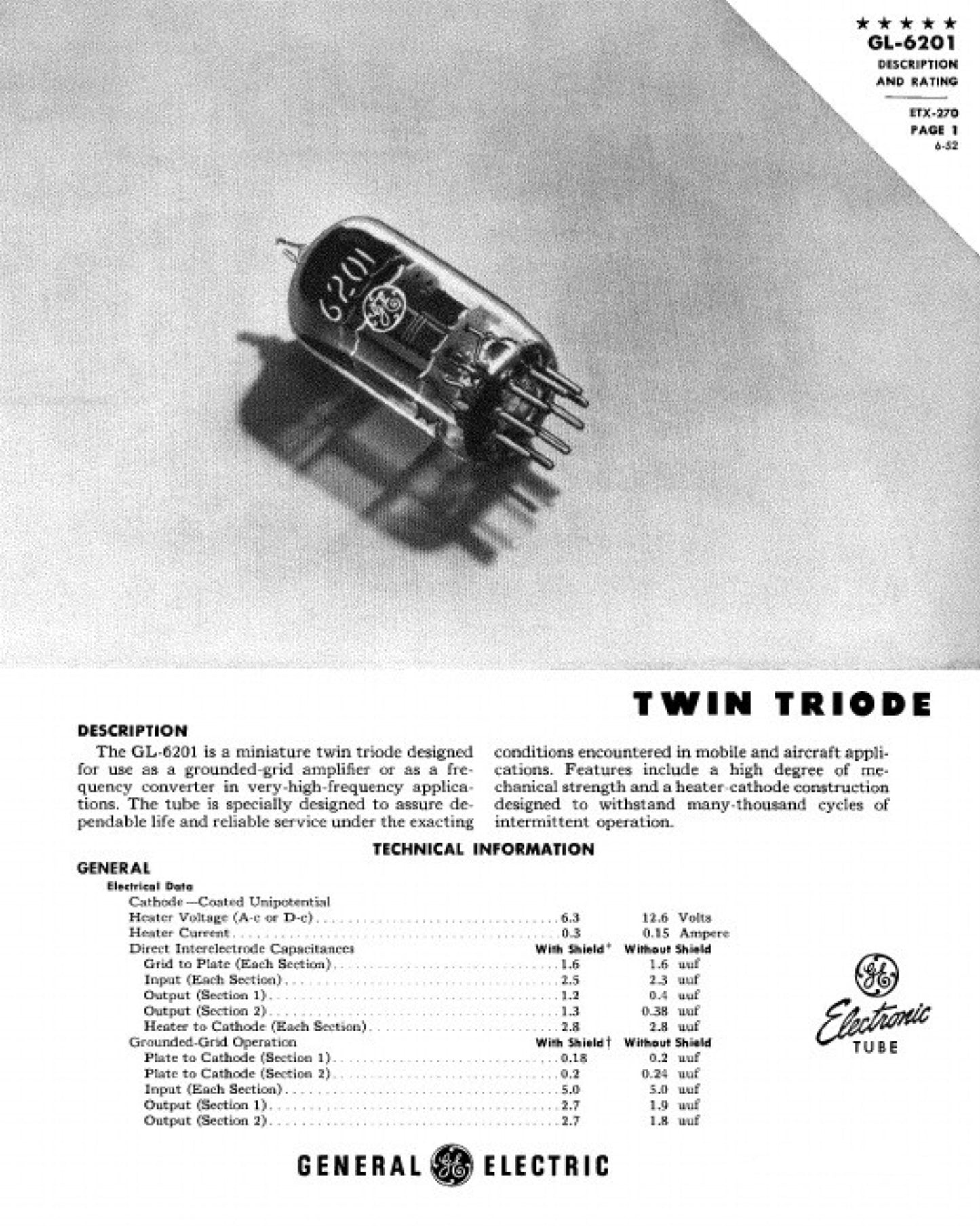 6201 JG-12AT7WA GE Tested Pair 3 Mica Black Wing Plates Made in USA