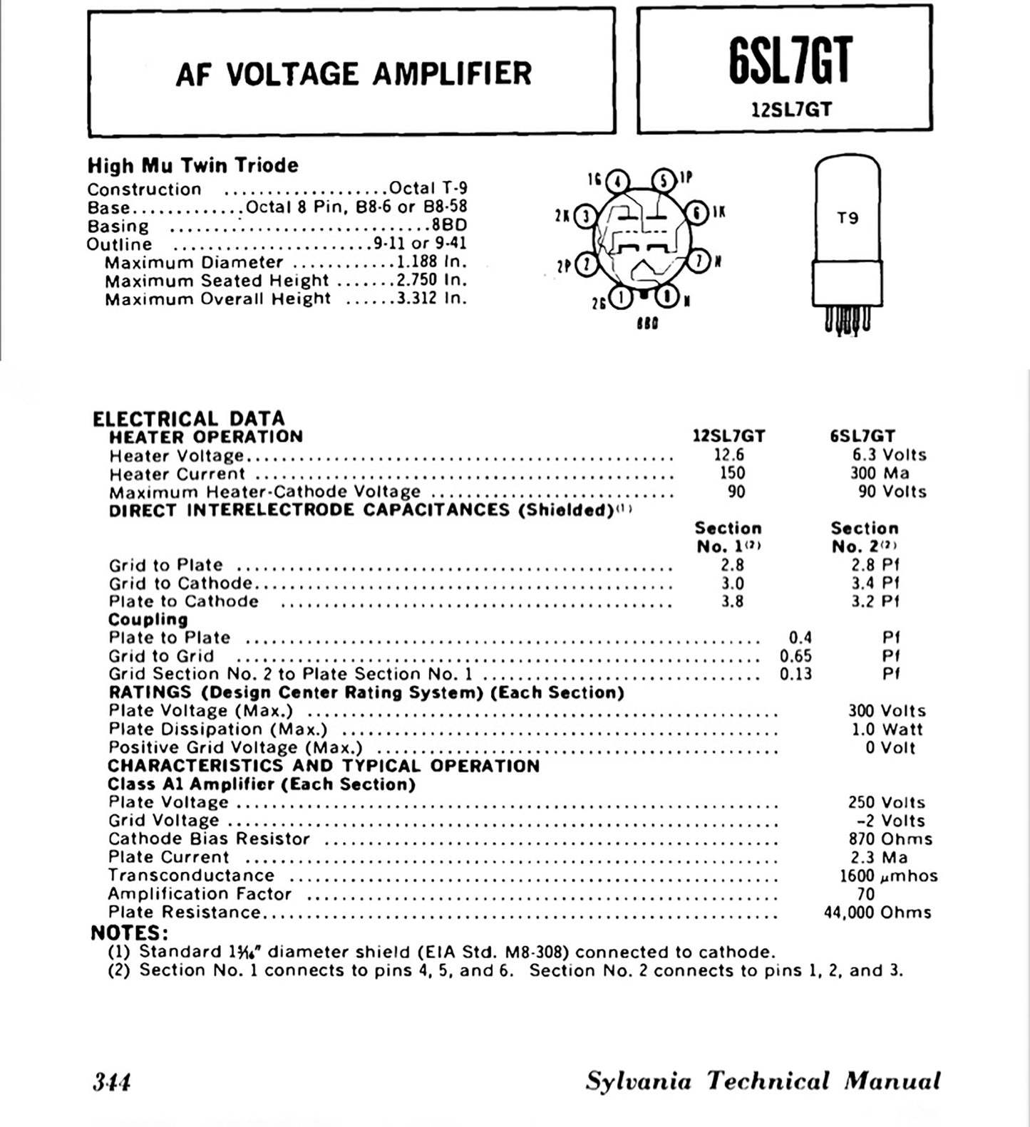6SL7GT SYLVANIA 3-Hole Black Plates Tall Boys AMPLITREX Matched Pair Same Date Codes Made in USA '50s