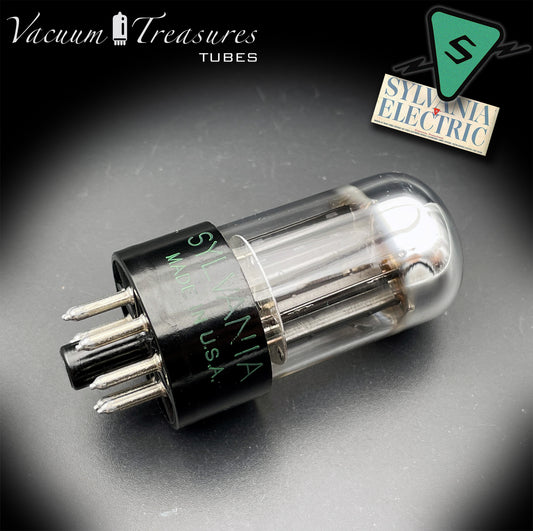 6SN7GTB NOS SYLVANIA CHROME TOP Green Dot Black Plates Tested Tube USA '50s