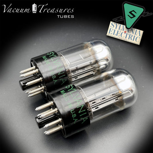 6SN7GTB NOS SYLVANIA CHROME TOP Green Dot Matched Pair Black Plates Tubes USA '50s