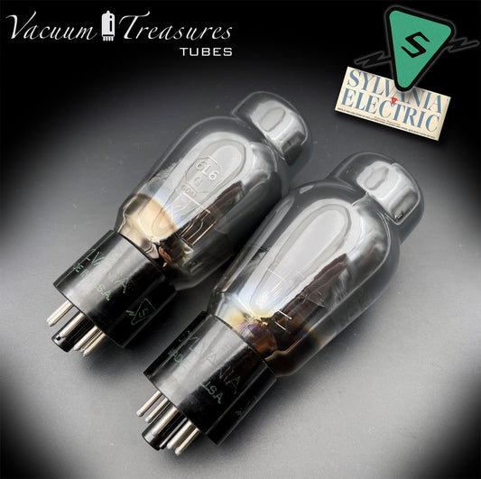 6L6G SYLVANIA Smoked Glass Square Bottom Getter - Pair - Same Factory Code 052 - Amplitrex Tested - STRONG