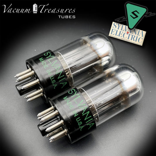 6SN7GTB NOS SYLVANIA CHROME TOP Green Dot Matched Pair Black Plates Tubes USA '50s