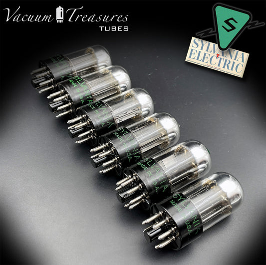 6SN7GTA NOS SYLVANIA Chrome Top Matched Sextet - Same Production Code - Low Noise & Microphonics - AMPLITREX Tested