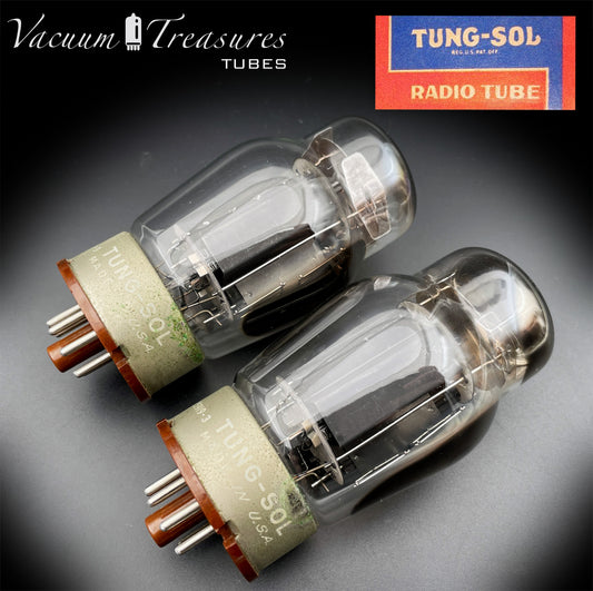 6550 TUNG-SOL Vintage Type 1 - 1st Generation Matched Pair Black Plates Triple Square Top Getter No holes Tubes Made in USA