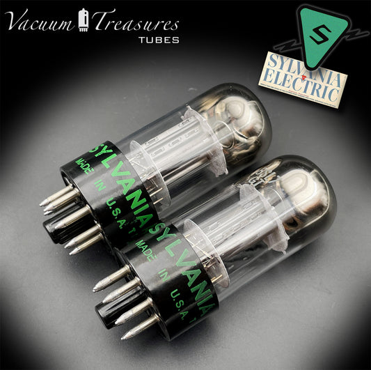 6SL7GT SYLVANIA 3-Hole Black Plates Tall Boys AMPLITREX Tested Pair Made in USA '50s