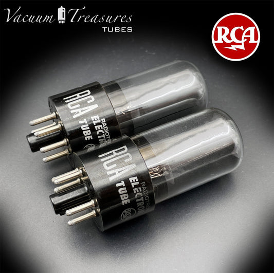 6V6GT RCA Black Plates Smoked Glass DD Getter Closely Tested Pair Tubes USA 1950s