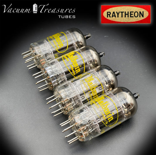 12AU7A / ECC82 NOS Baldwin by RAYTHEON Matched Quad Tubes Long Black Plates Halo Getter Made in USA '61