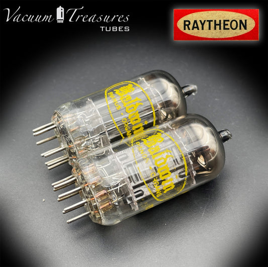 12AU7A / ECC82 NOS Baldwin by RAYTHEON Matched Pair Tubes Long Black Plates Halo Getter Made in USA '61