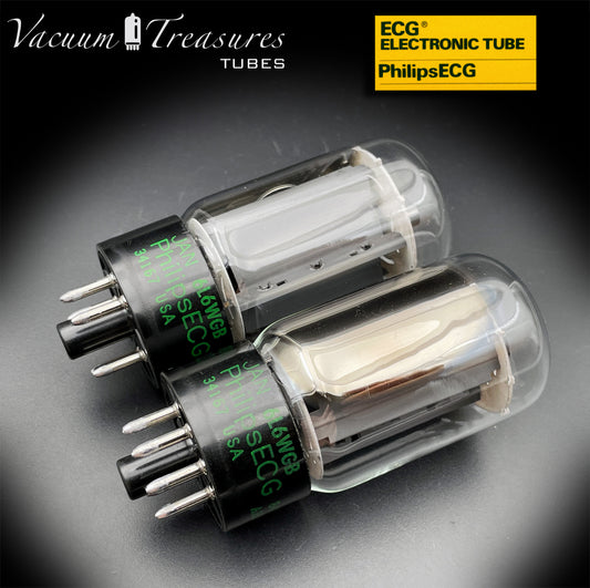JAN 6L6WGB PHILIPS ECG Matched Pair Gray Plates Side Halo Getter AMPLITREX Tested – Same Date Code – NOS NIB