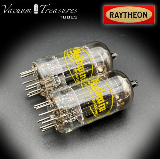 12AU7A / ECC82 NOS Baldwin by RAYTHEON Matched Pair Tubes Long Black Plates Halo Getter Made in USA '61