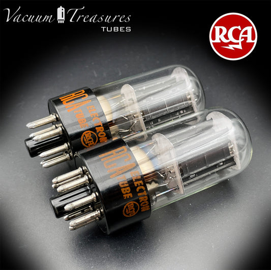 6SN7 GTB RCA Red Logo AMPLITREX Matched Pair Black Plates D Getter Low Noise & Mic Tubes