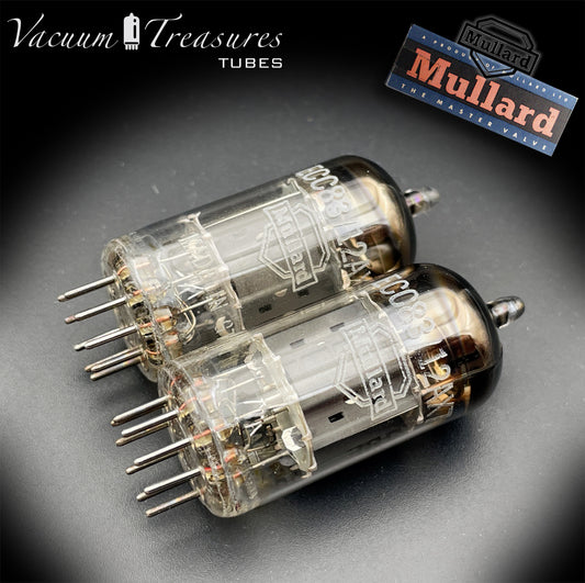 12AX7 / ECC83 NOS MULLARD – Blackburn 1959 – Matched Pair – Short Gray Plates – Halo Getter – Same Data Code – AMPLITREX Tested