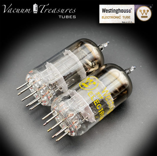 12AT7 / ECC81 Westinghouse Black Plates Halo Getter Matched Pair – Tested STRONG – Made in Canada '69