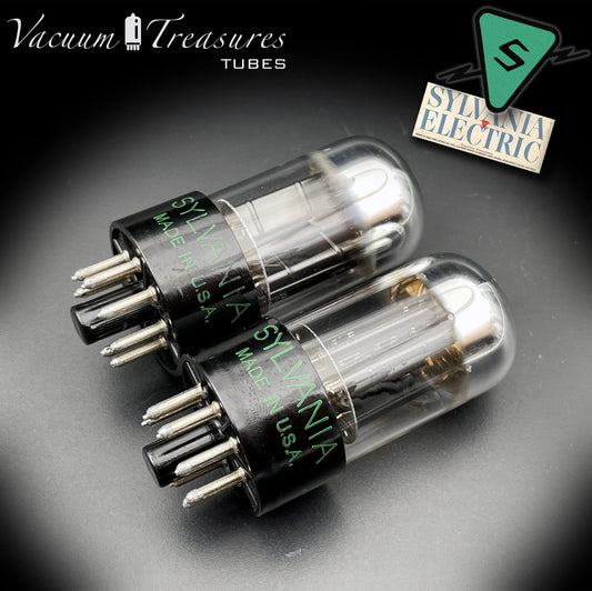 6SN7GTB NOS SYLVANIA CHROME TOP Green Dot Matched Pair Black Plates Tubes USA '50s
