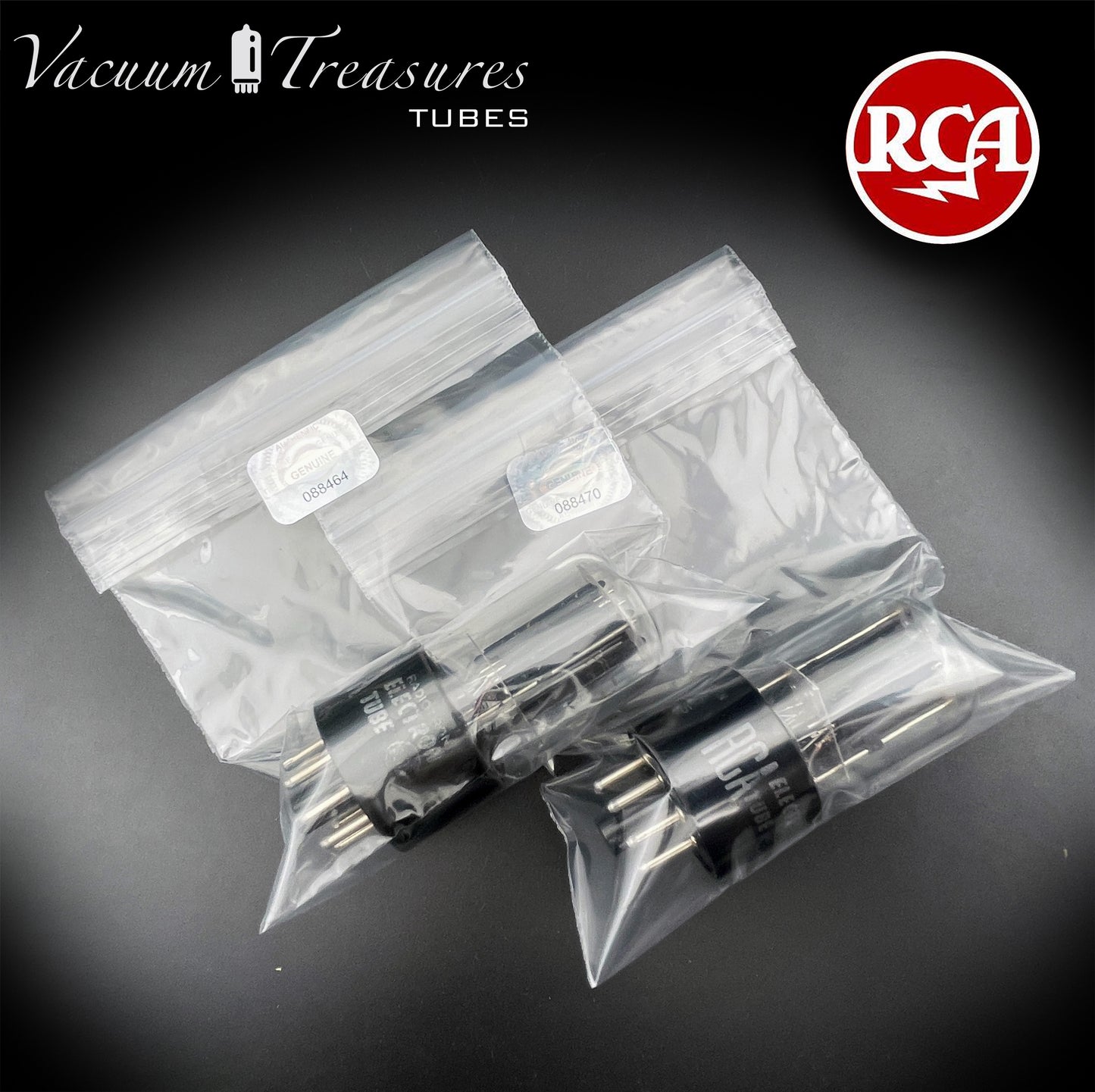 6SN7 GTB RCA Silver Logo AMPLITREX Tested Pair Same data Codes Black Plates D Getter Low Noise & Mic Tubes