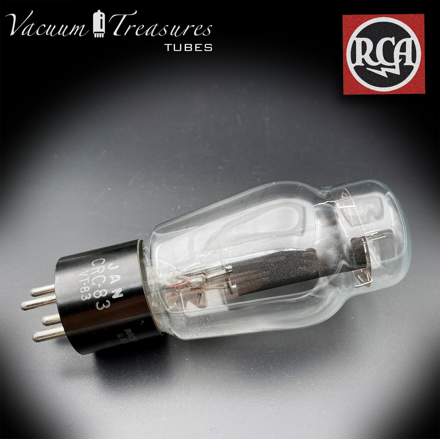 JAN CRC 83 ( VT-83 ) NOS RCA Black Plates Hanging Filaments Foil Getter Tube Rectifier Made in USA '44