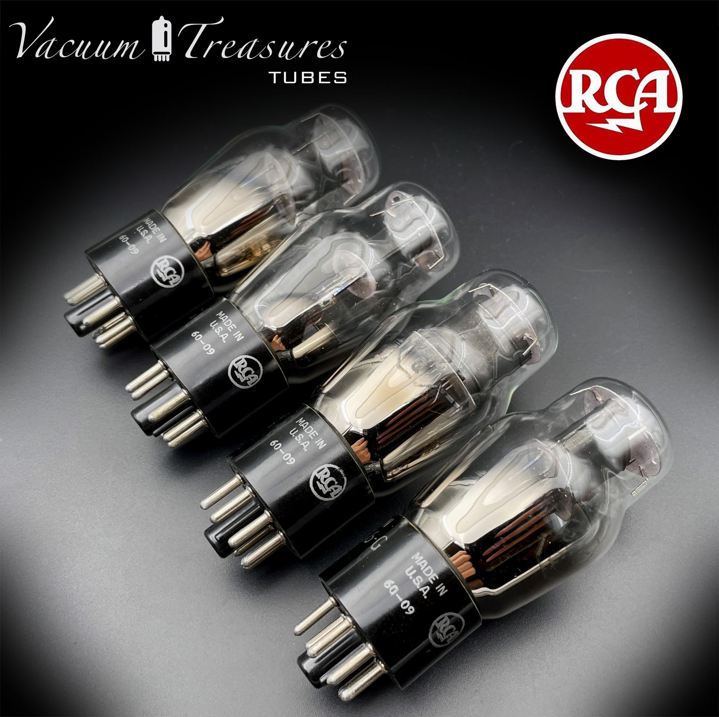 6G6G = VT-198A = 6G6GT RCA NOS NIB Matched Quad Black Plates Square Getter Power Pentode USA