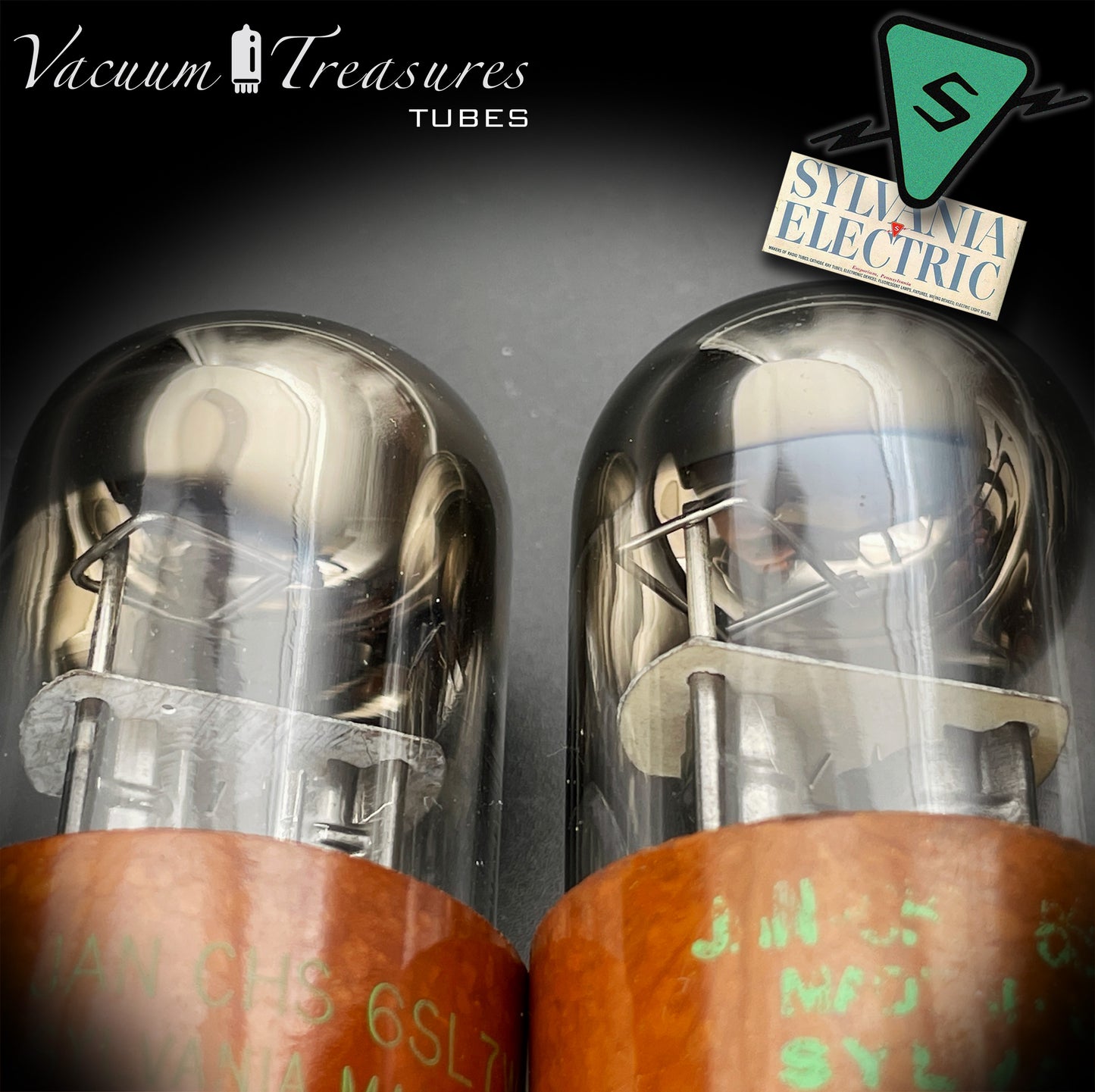 JAN-CHS 6SL7WGT NOS NIB SYLVANIA Brown Base Square Getter AMPLITREX Tested Pair Made in USA '50s