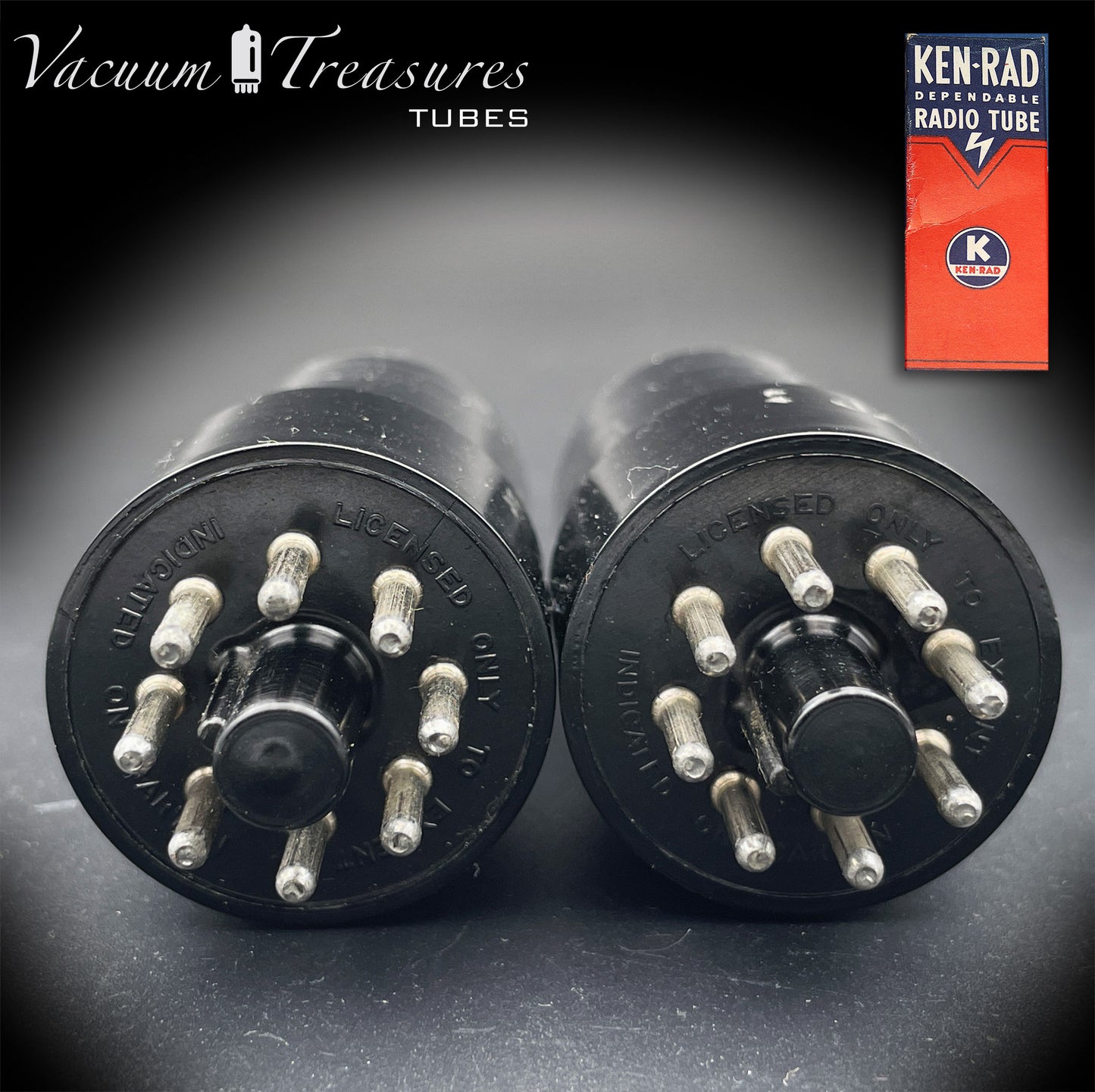 6SN7GT VT-231 KEN-RAD Black Plates Black Glass Foil Getter – Matched Pair – Made in USA anni ’40