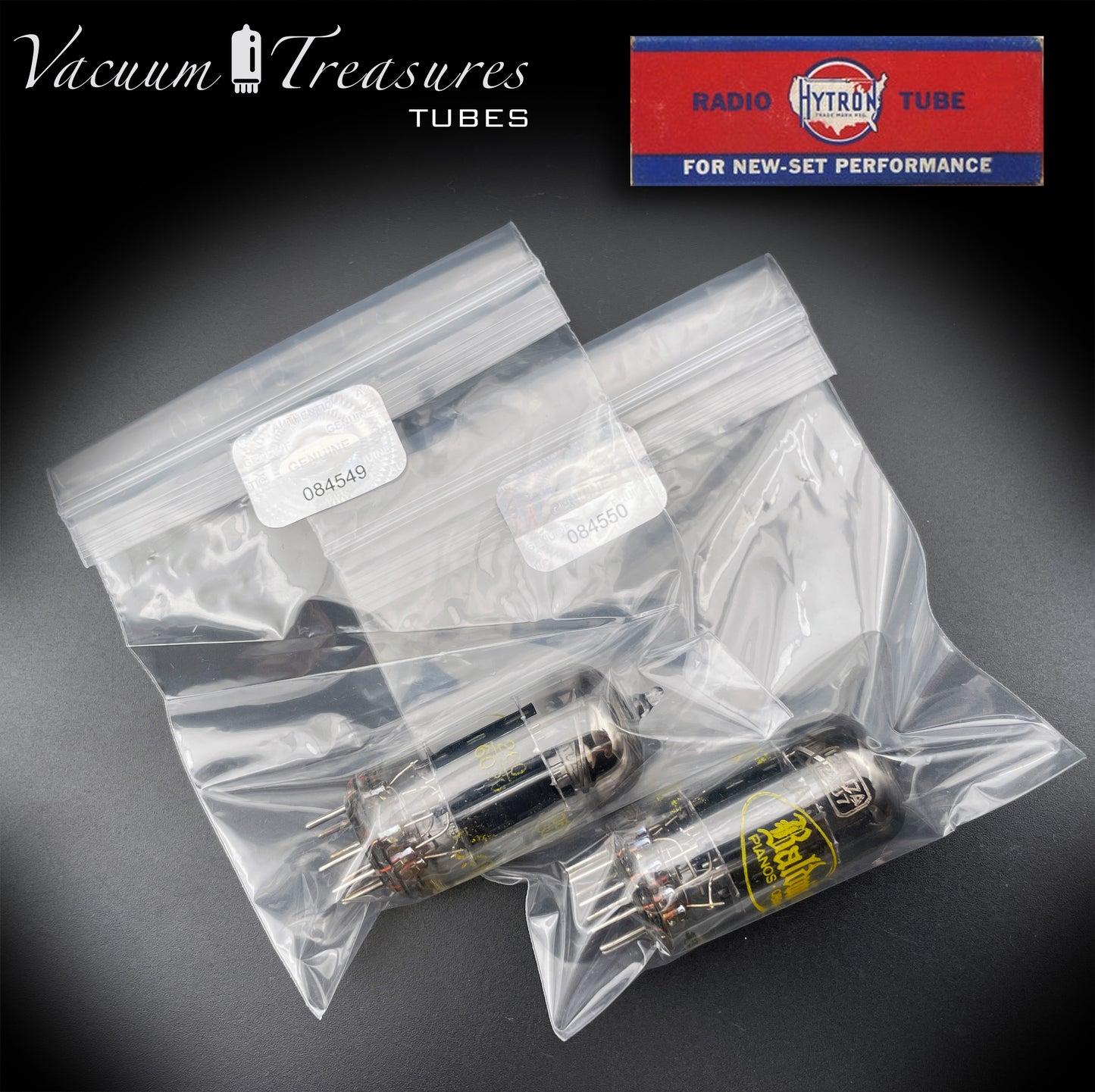 12AU7A ECC82 Baldwin / HYTRON Matched Pair Black Plates Halo Getter Tested Tubes USA