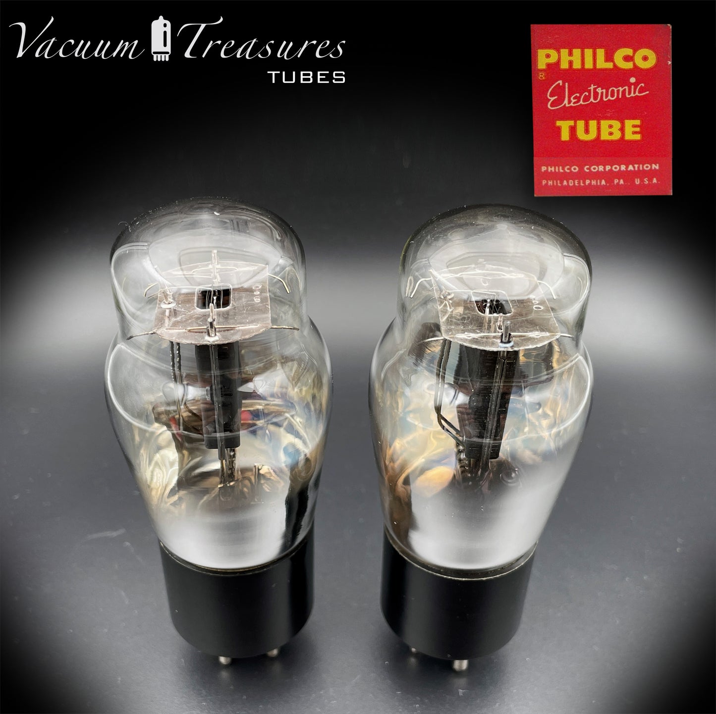 45 ST PHILCO NOS Black Plates Foil Dimpled Getter Matched Pair Tubes Made in USA 1930's (copy)