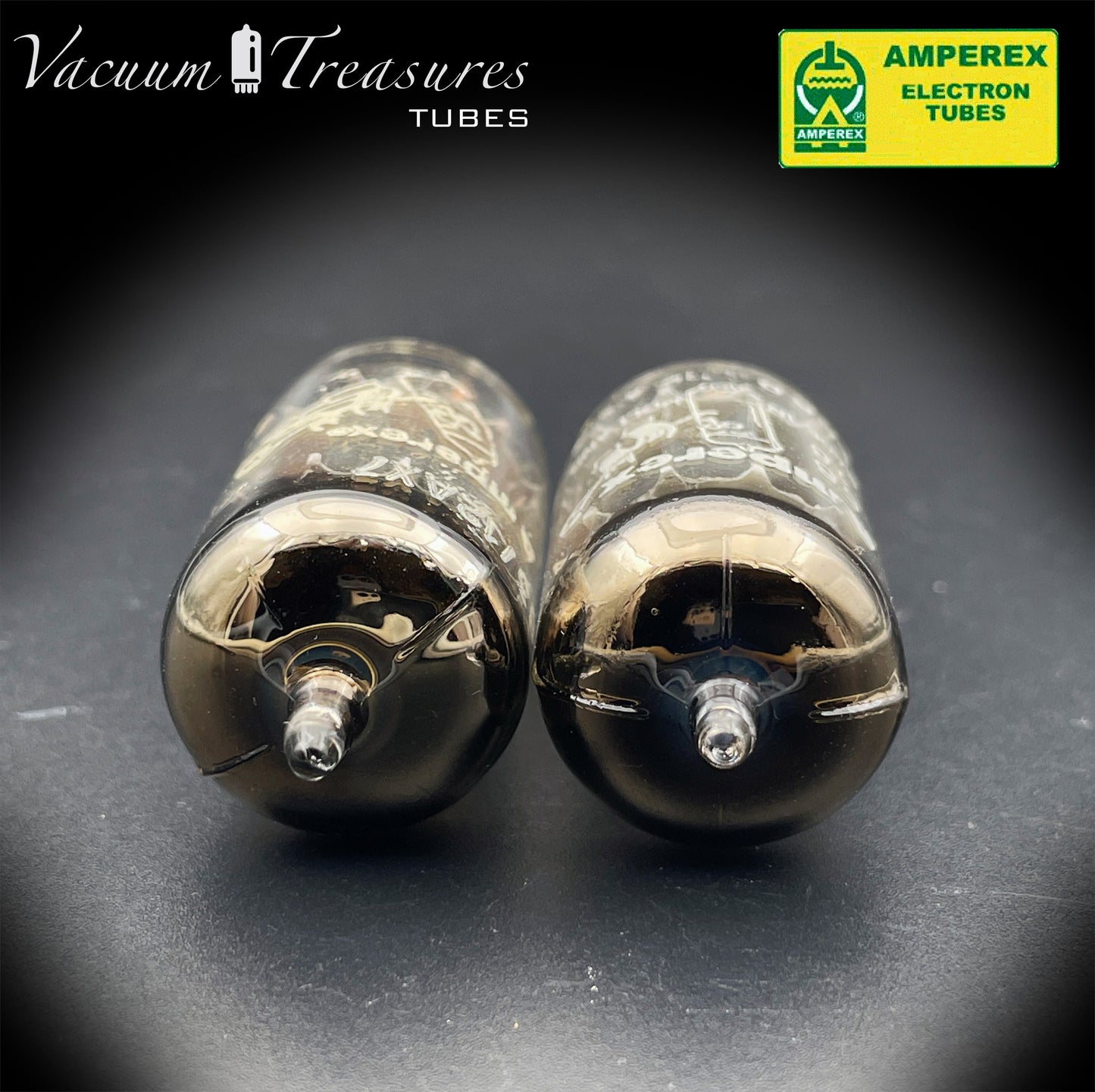12AX7 / ECC83 NOS Amperex Bugle Boy Matched Pair AMPLITREX Tested Long Plates Foil Getter '50s