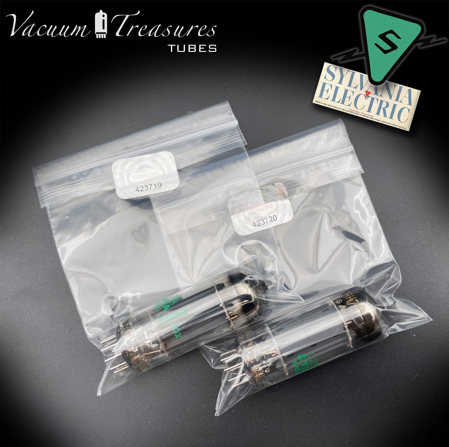 12BH7A NOS NIB Sylvania Gray Plates Halo Getter Matched Pair Tubes USA 1975