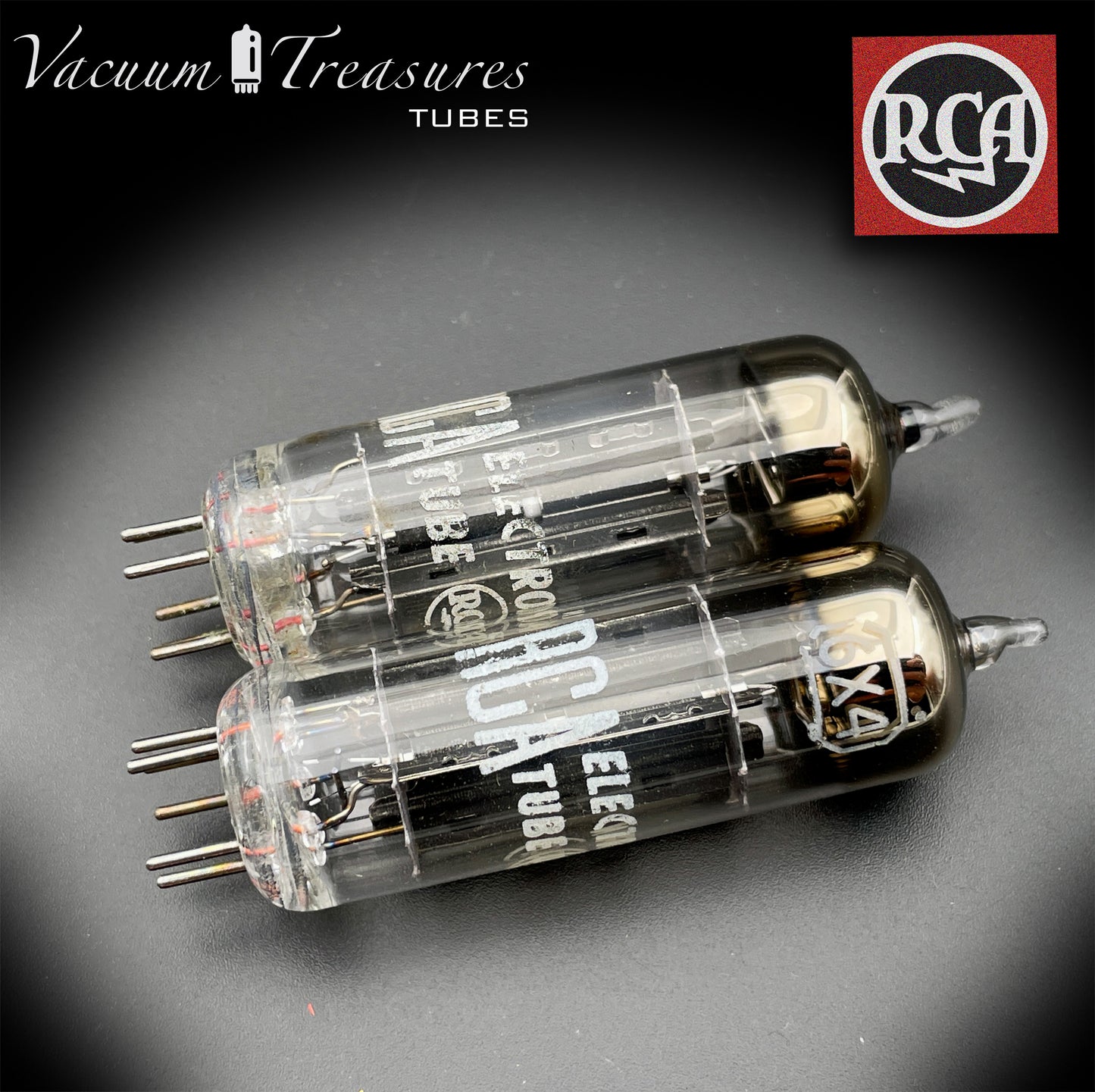 6X4 ( EZ90 ) NOS NIB RCA Black Plates Foil Getter Matched Pair Tubes Rectifiers Made in USA '50s