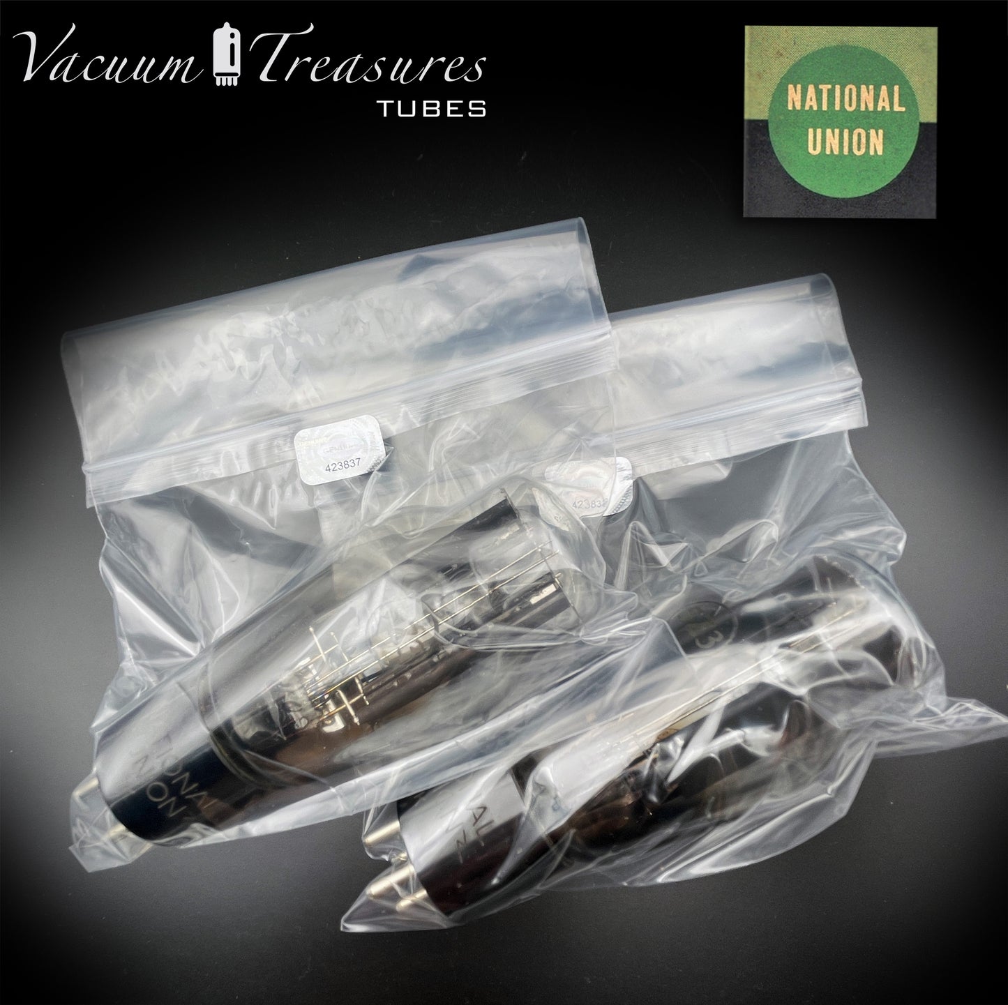 5Z3 VT-145 NATIONAL UNION NOS NIB Matched Pair Hanging Filaments Black Plates Foil Getter USA