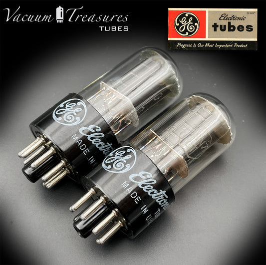 6SN7GT GE Black Plates Square Getter - Tested Pair - Test STRONG - Made in USA '50s