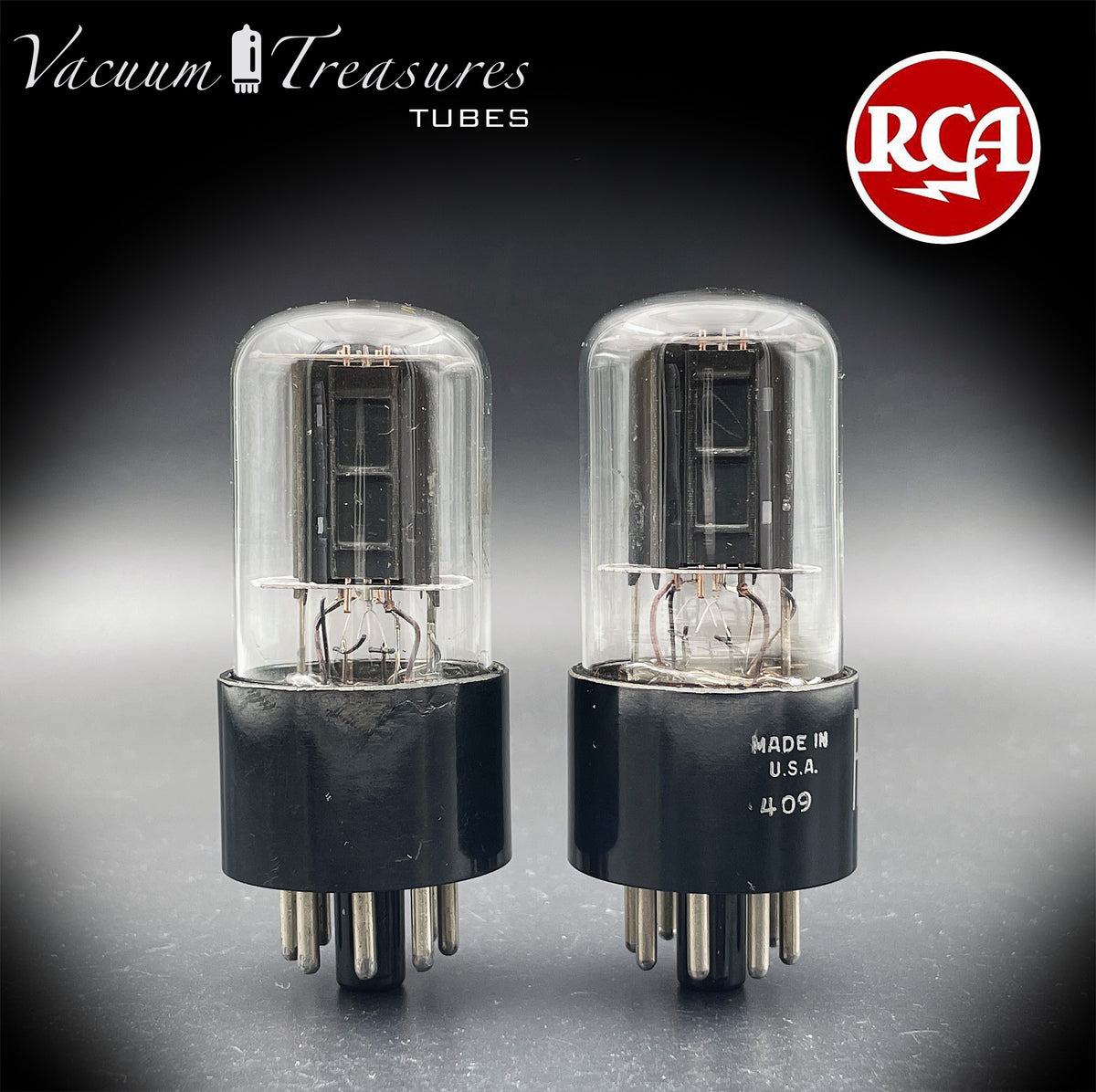 6SN7GT RCA Radiotron Matched Pair Silver Logo Black Plates D Getter AMPLITREX Tested Low Noise & Mic Tubes