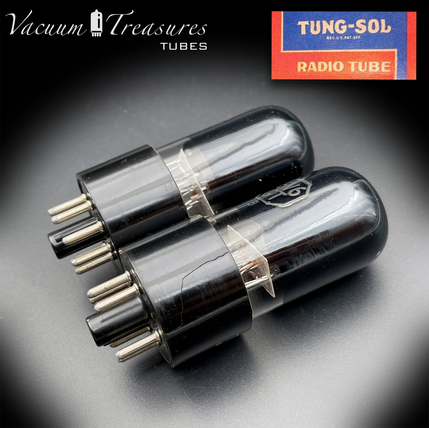 6V6GT ( VT-107A ) TUNG-SOL NOS NIB Black Glass Square Getter Matched Tubes MADE IN USA '55