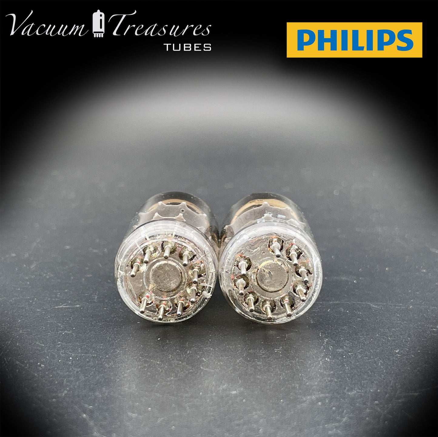 12AT7 ( ECC81 ) NOS NIB PHILIPS by Mullard, Blackburn Plant, Wing Gray Plates Halo Getter Matched Pair Tubes MADE IN GT. BRITAIN