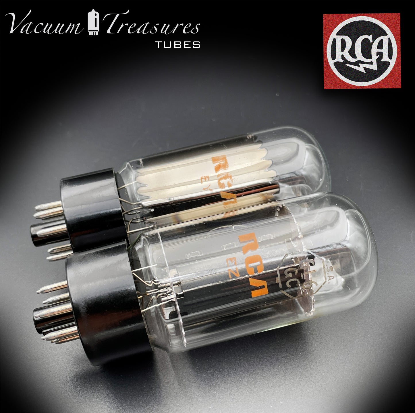 6L6 GC RCA NOS Black Plates Halo Getter Tall Bottle Matched Tubes Made in USA