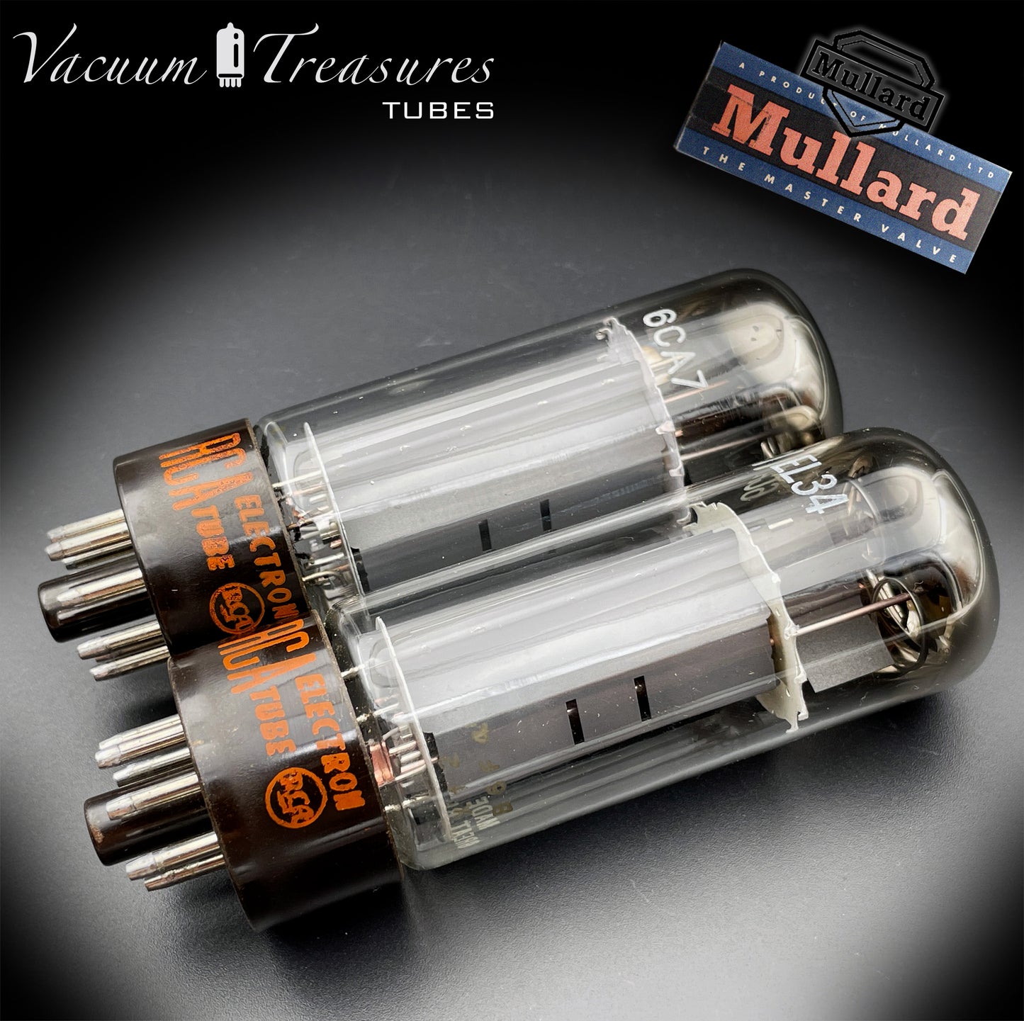 6CA7 ( EL34 ) RCA NOS NIB by Mullard Xf2 OO Getter Brown Base Matched Tubes Made in GT. Britain