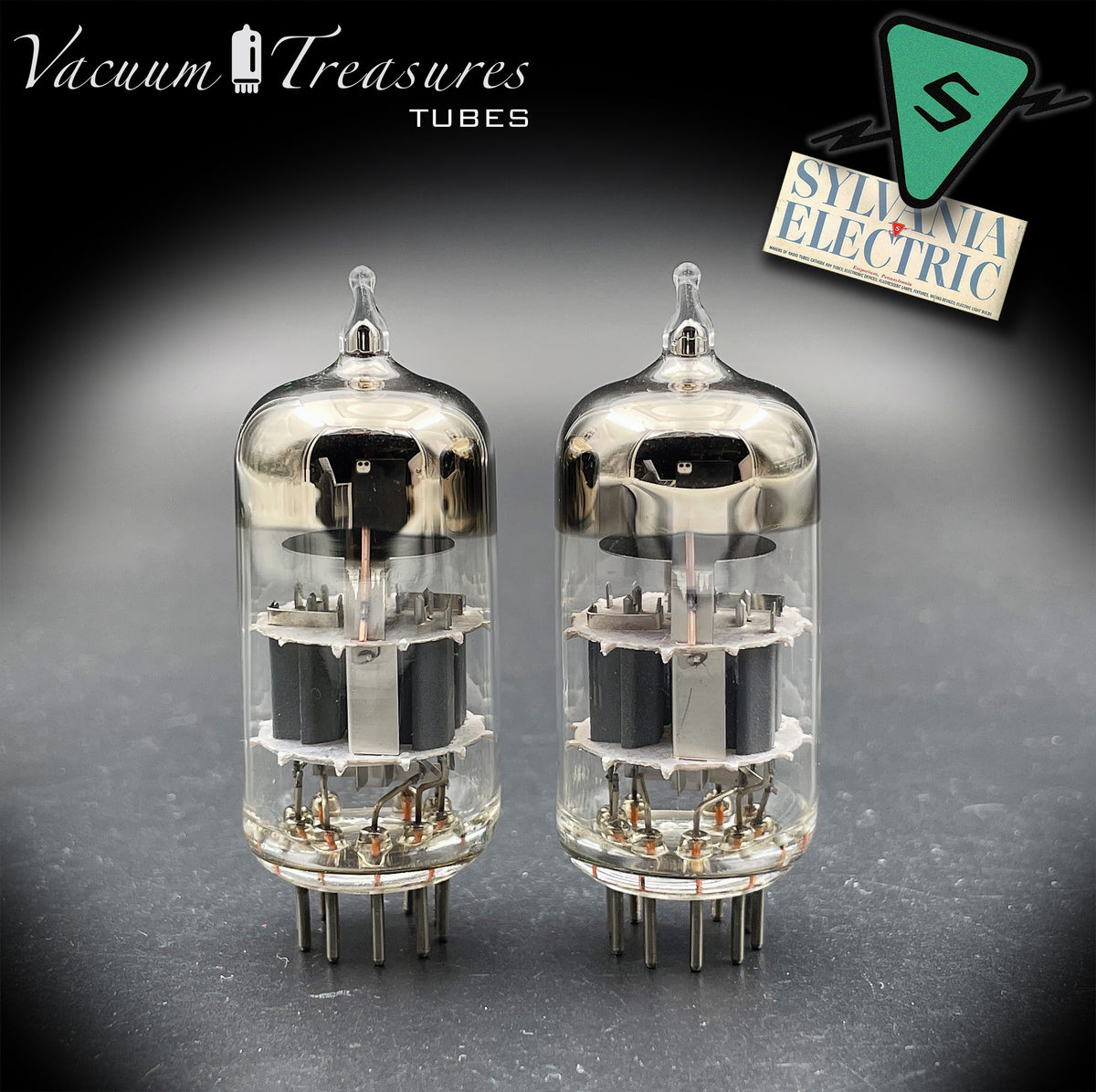 ECC88 / 6DJ8 SYLVANIA AMPLITREX Matched Pair Halo Getter Tubes Made in USA