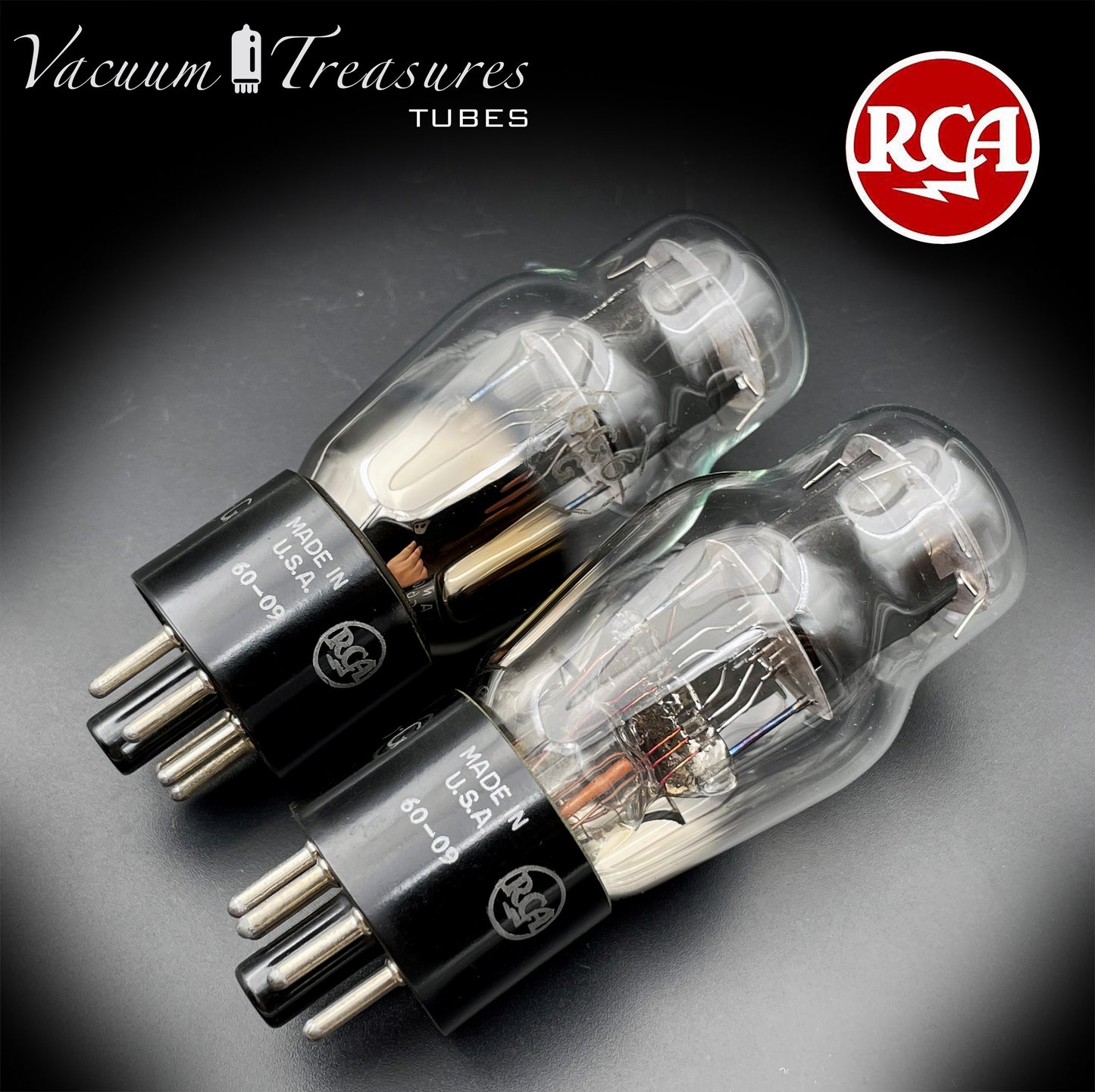 6G6G = VT-198A = 6G6GT RCA NOS NIB Matched Pair Black Plates Square Getter Power Pentode USA