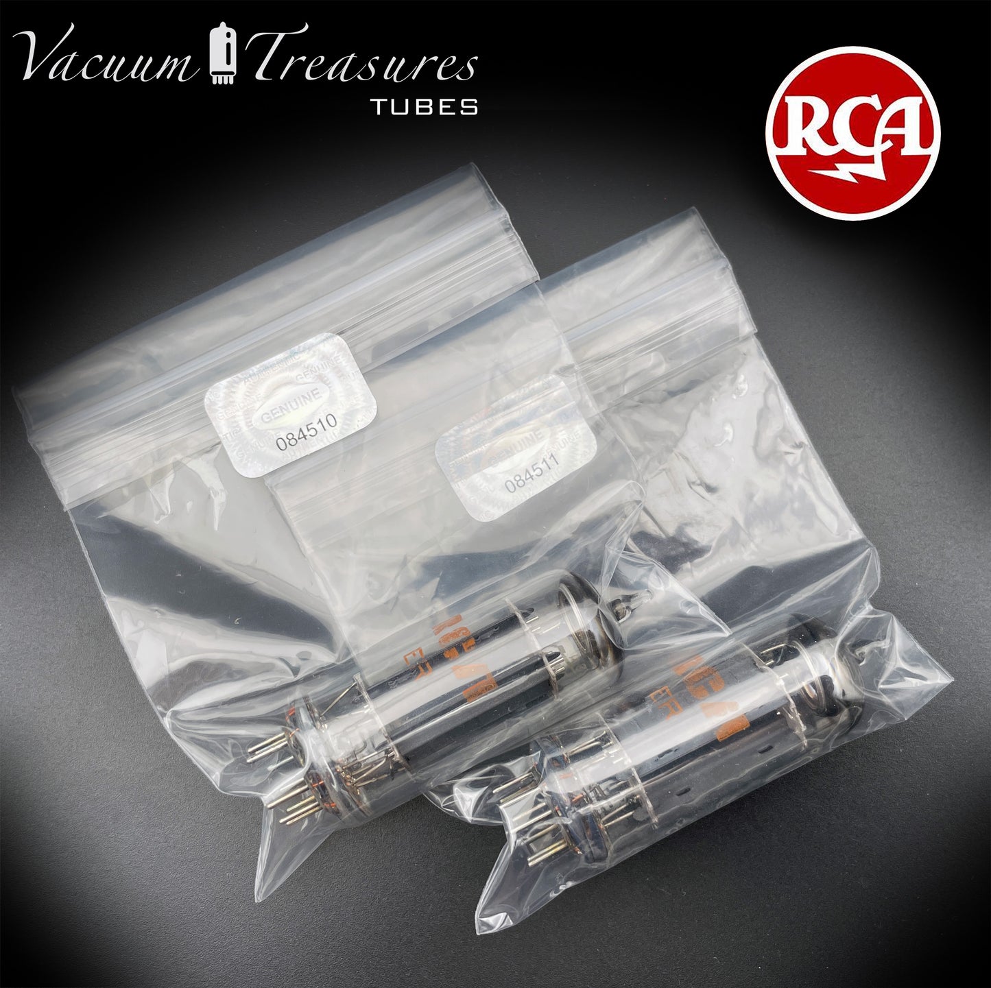 12BH7A 7032 NOS NIB RCA Matched Pair - Same Codes - Gray Plates Halo Getter Tubes USA '74