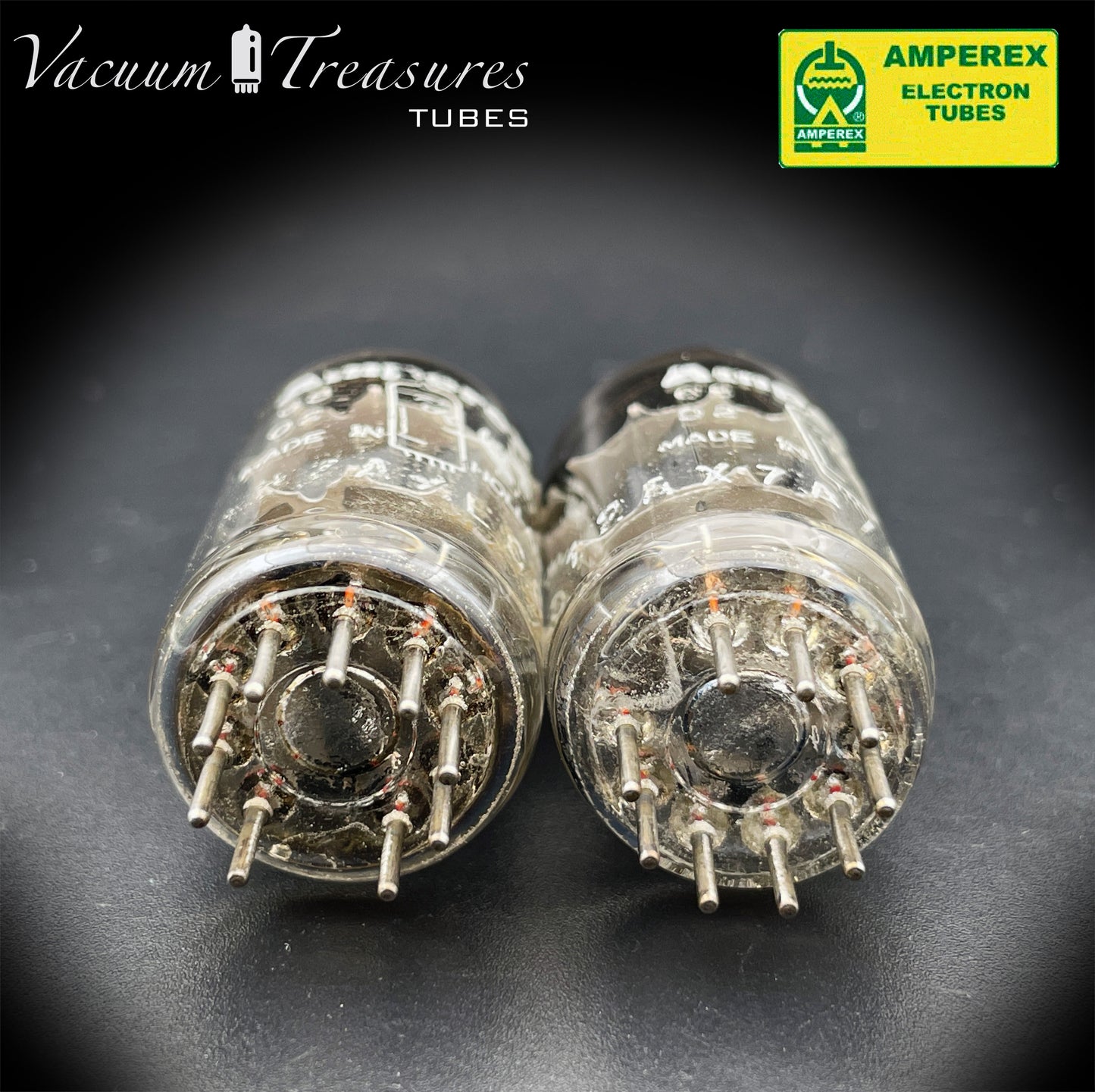 12AX7 / ECC83 NOS AMPEREX Bugle Boy Matched Pair Short plates Same Date Codes Tubes MADE IN HOLLAND '67