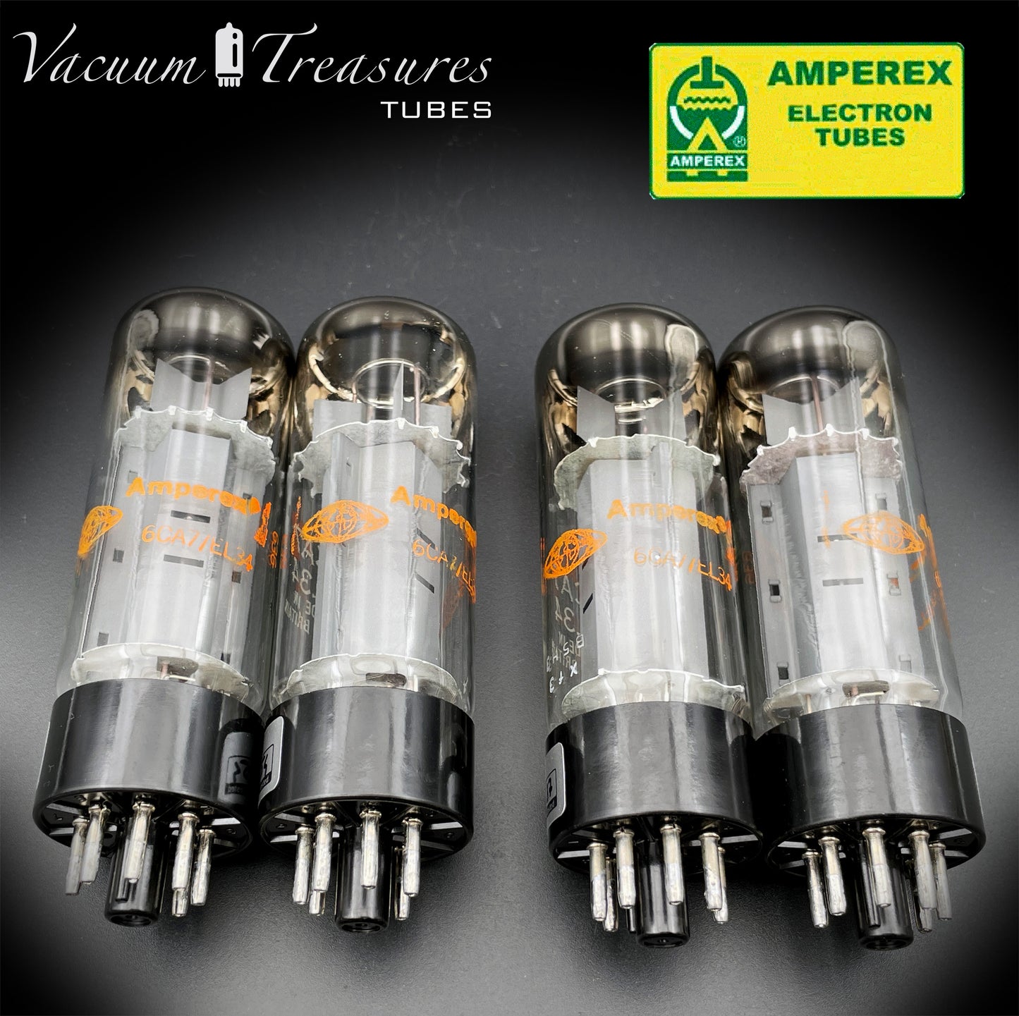 6CA7 ( EL34 ) AMPEREX NOS NIB by Mullard Xf3 Halo Getter Matched Tubes Made in GT. Britain