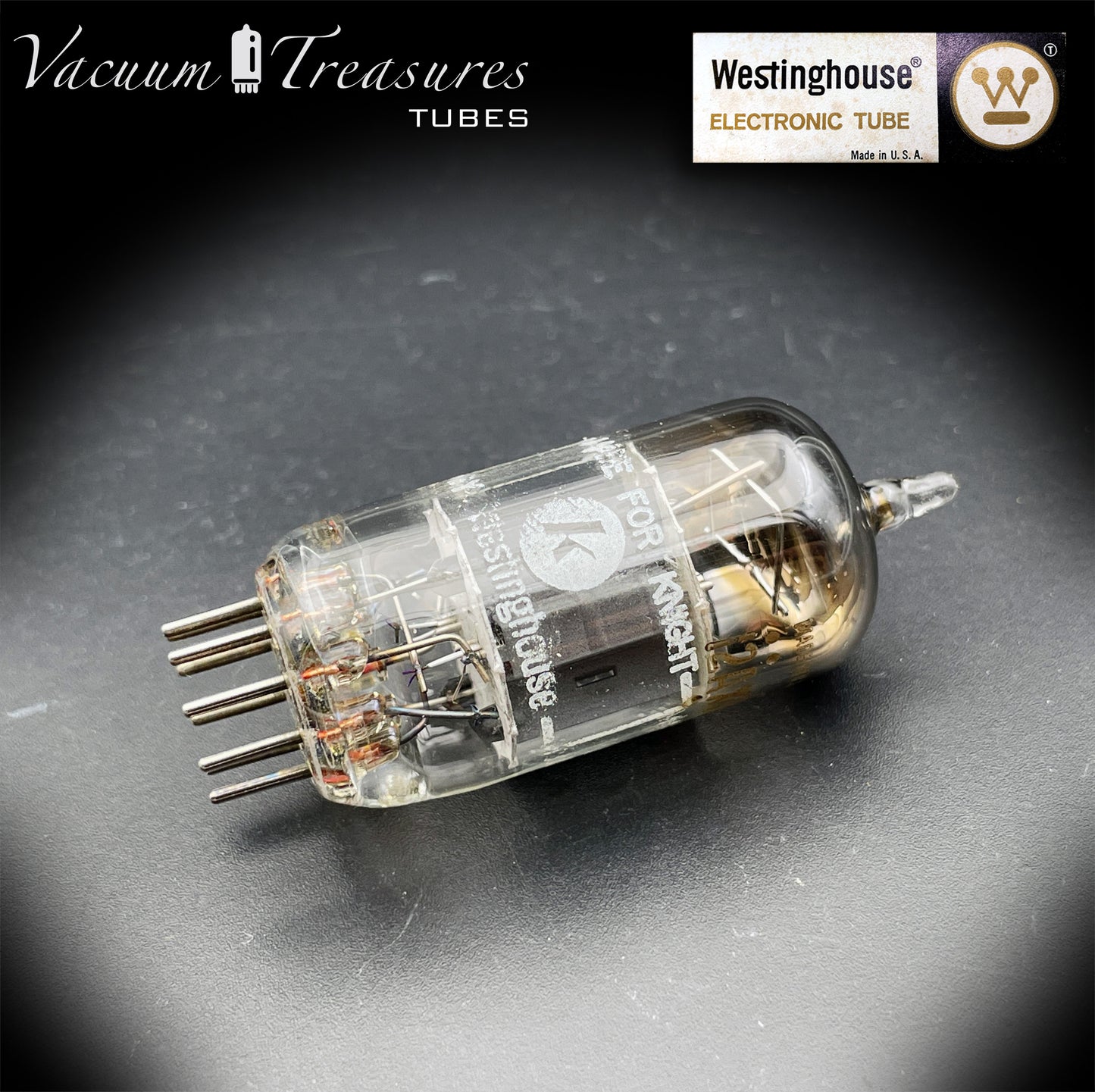 12AX7 / ECC83 Knight by Westinghouse Short Gray Plates Square Getter Tube Made in USA '50s