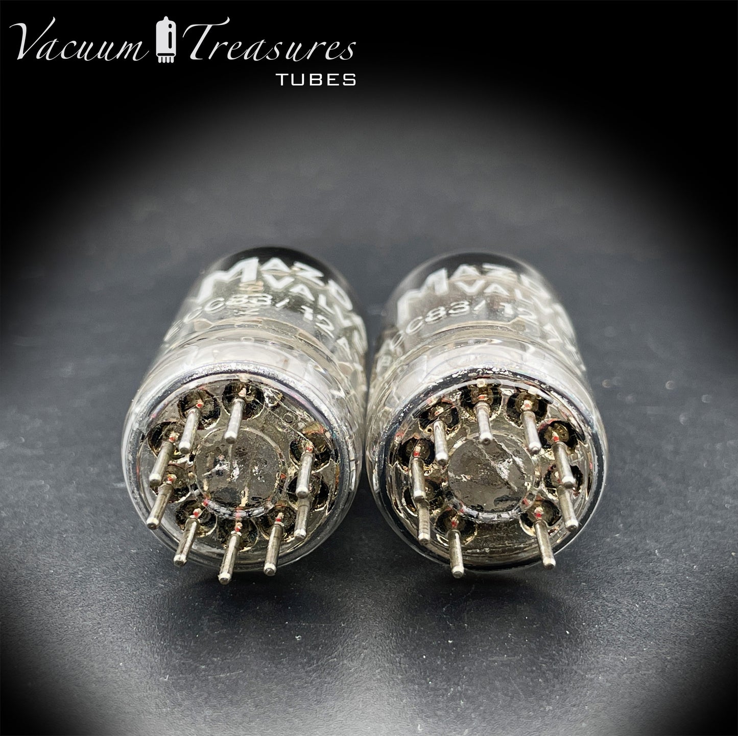 12AX7 / ECC83 Mazda Valve Tested Pair Same Date Codes Short Gray Plates Halo Getter Made in England BVA