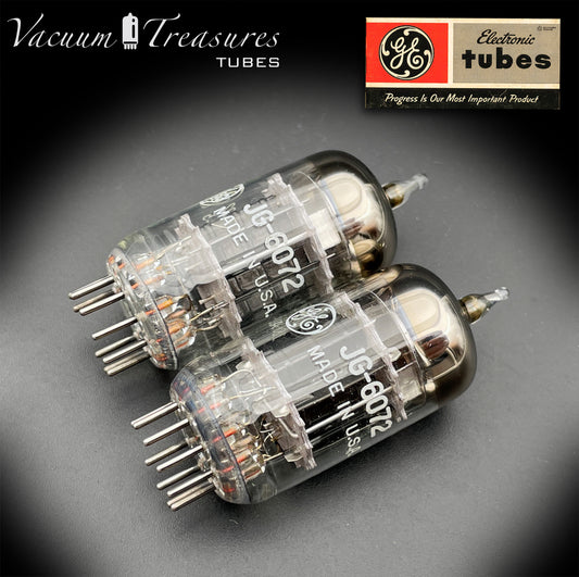 6072 / 12AY7 NOS GE JG Matched Pair Black Plates Triple Mica Halo Getter USA ’60s - AMPLITREX Tested