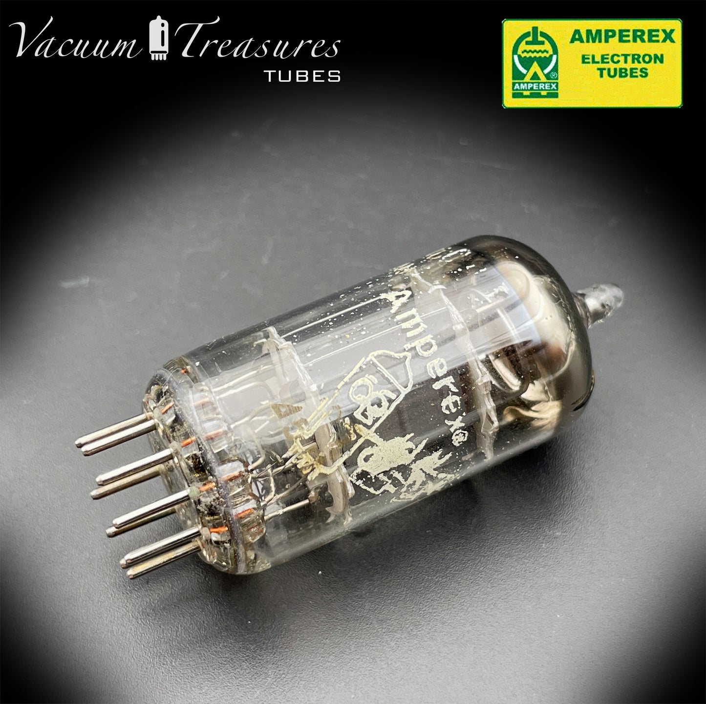 12AX7 / ECC83 NOS AMPEREX Bugle Boy Short Plates Halo Getter Tested Tube MADE IN HOLLAND