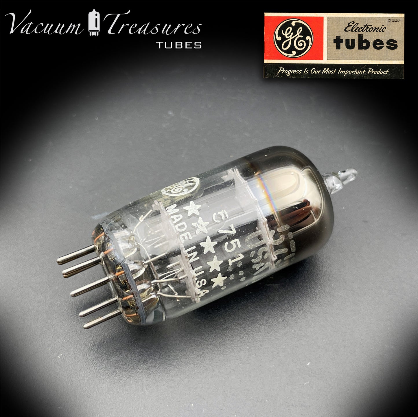 5751 GE NOS NIB Five Stars Gray Plates Halo Getter Tested Tube Made in USA '72