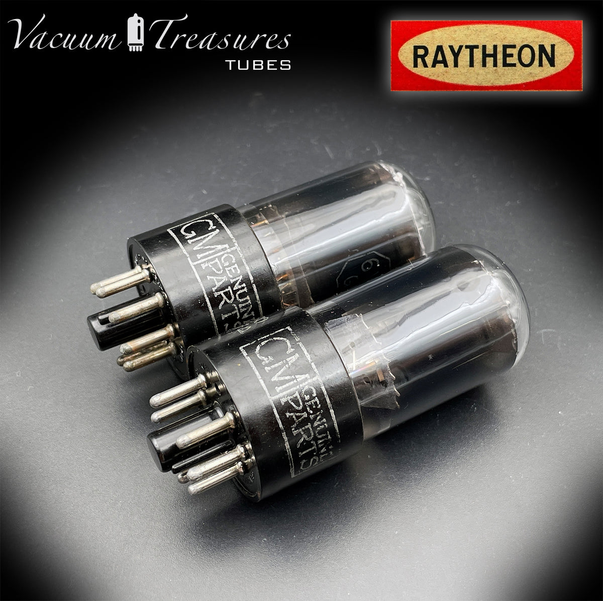 6V6GT NOS GM by Raytheon Black Plates Smoked Glass Square Getter Matched Pair Tubes USA 1957